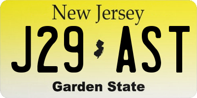 NJ license plate J29AST