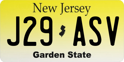 NJ license plate J29ASV