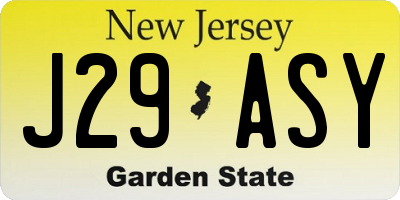 NJ license plate J29ASY