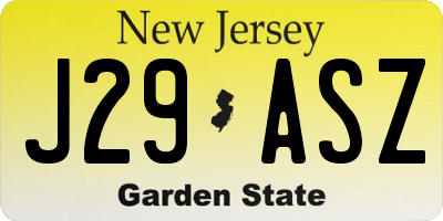 NJ license plate J29ASZ
