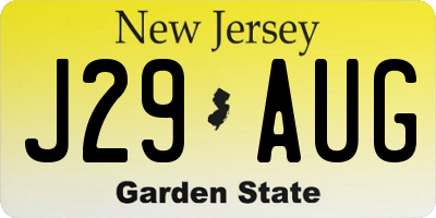NJ license plate J29AUG