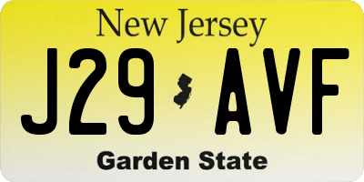 NJ license plate J29AVF