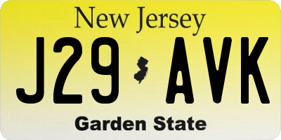 NJ license plate J29AVK