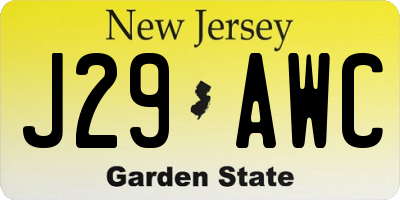NJ license plate J29AWC