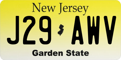 NJ license plate J29AWV