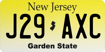NJ license plate J29AXC
