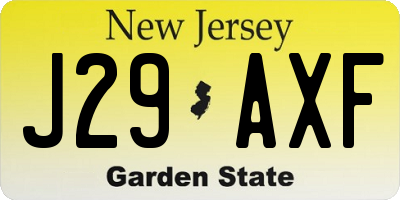 NJ license plate J29AXF