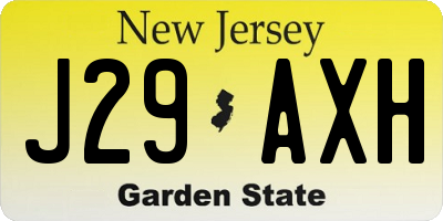 NJ license plate J29AXH