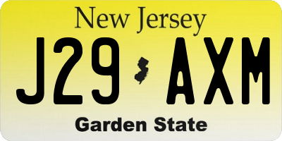 NJ license plate J29AXM
