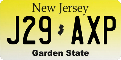 NJ license plate J29AXP