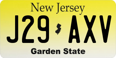 NJ license plate J29AXV