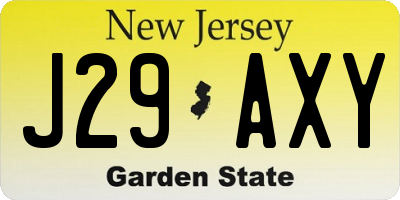 NJ license plate J29AXY