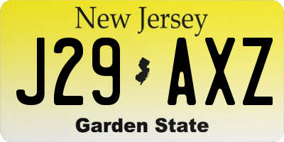 NJ license plate J29AXZ
