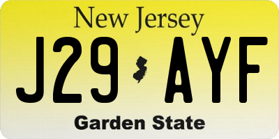 NJ license plate J29AYF