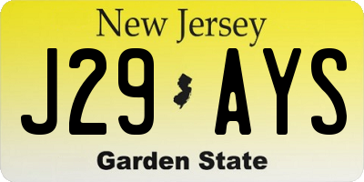 NJ license plate J29AYS