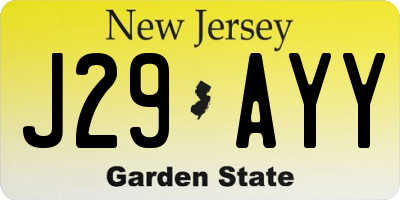 NJ license plate J29AYY