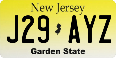 NJ license plate J29AYZ