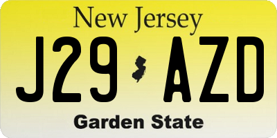 NJ license plate J29AZD