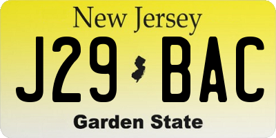 NJ license plate J29BAC