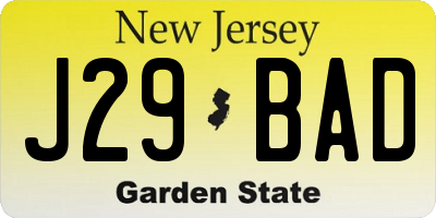 NJ license plate J29BAD