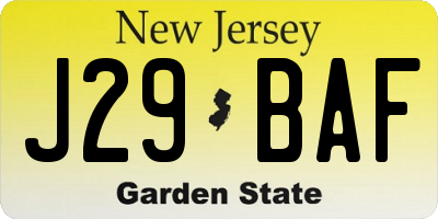 NJ license plate J29BAF