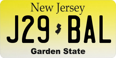 NJ license plate J29BAL