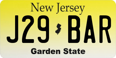NJ license plate J29BAR