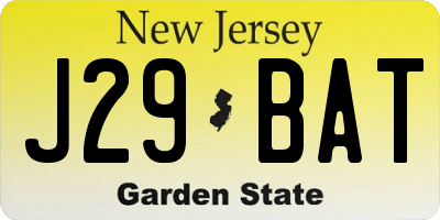 NJ license plate J29BAT