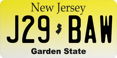 NJ license plate J29BAW