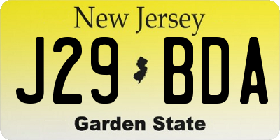 NJ license plate J29BDA