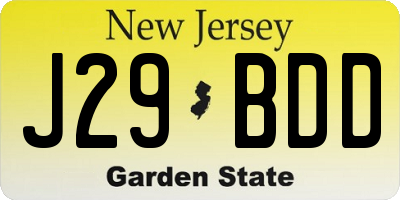 NJ license plate J29BDD