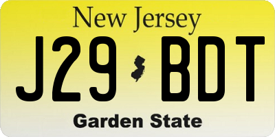 NJ license plate J29BDT