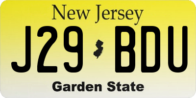NJ license plate J29BDU