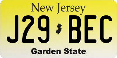 NJ license plate J29BEC