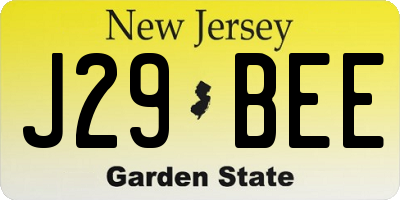 NJ license plate J29BEE