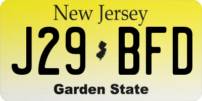 NJ license plate J29BFD