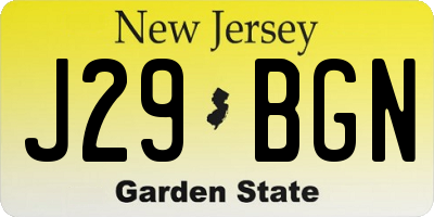 NJ license plate J29BGN