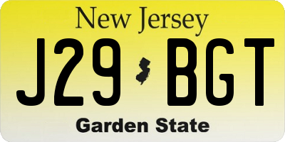 NJ license plate J29BGT