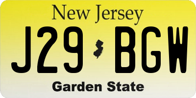 NJ license plate J29BGW