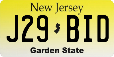 NJ license plate J29BID