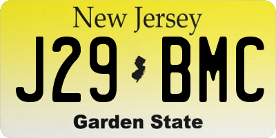 NJ license plate J29BMC