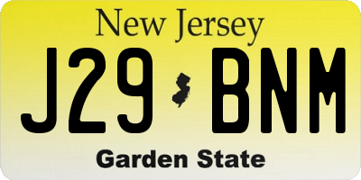 NJ license plate J29BNM