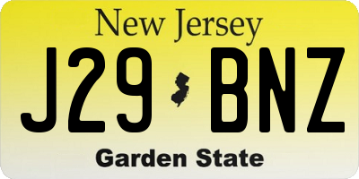 NJ license plate J29BNZ