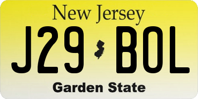 NJ license plate J29BOL