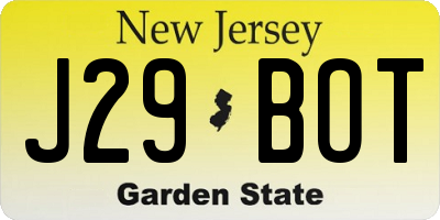 NJ license plate J29BOT