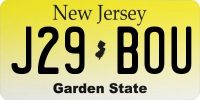 NJ license plate J29BOU