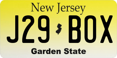 NJ license plate J29BOX