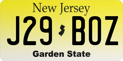 NJ license plate J29BOZ