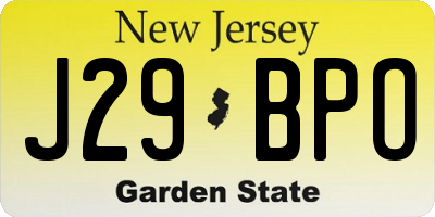 NJ license plate J29BPO
