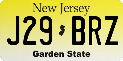NJ license plate J29BRZ